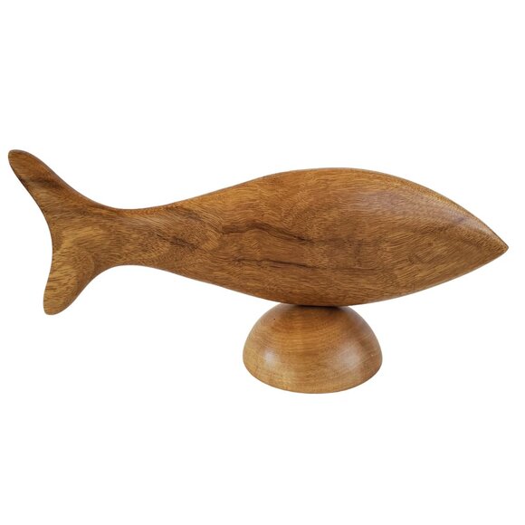 Christian Fish Sculpture Table Decor Greek IXOYE Genuine Oregon Myrtlewood - Picture 4 of 7